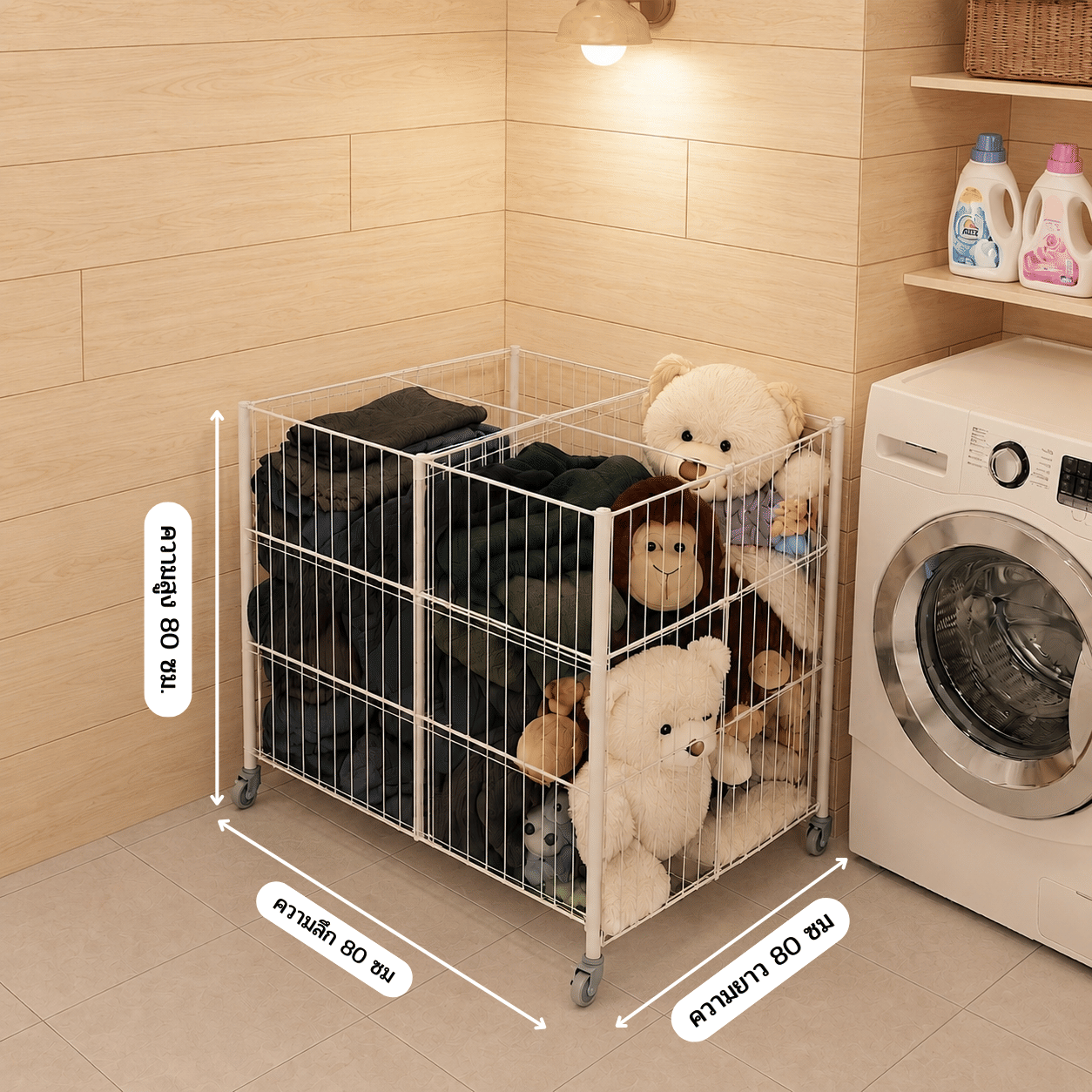 กระบะขนาดใหญ่ KEFVA มีที่กั้น ขนาด 80X80X80 ซม. สีขาว_3